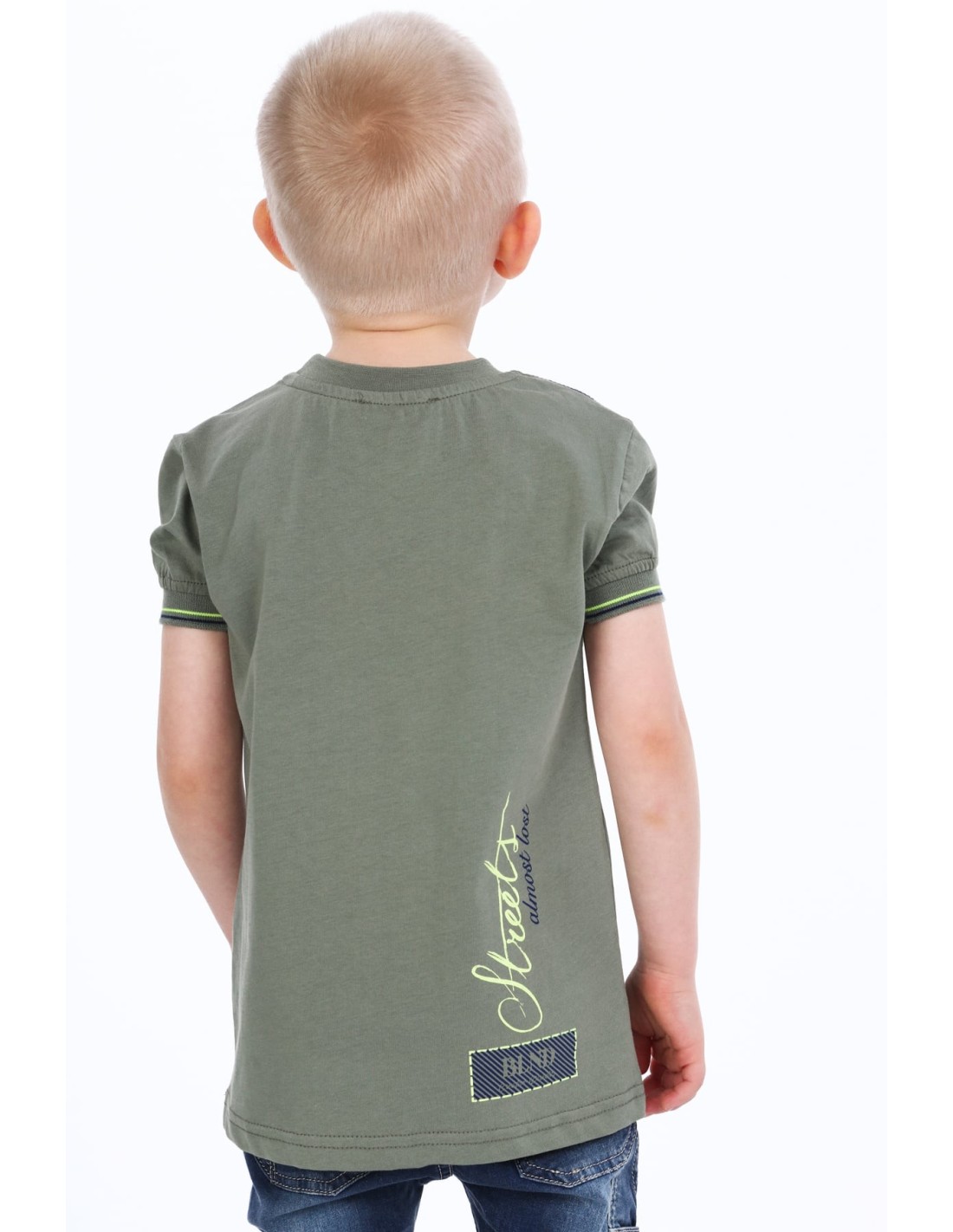 Khakifarbenes Jungen-T-Shirt mit Aufschrift NDZ7357 – Online-Shop – Boutique